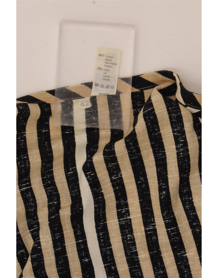 C & A Womens Crop Bluse Top EU 42 Stor sort stribet bomuld