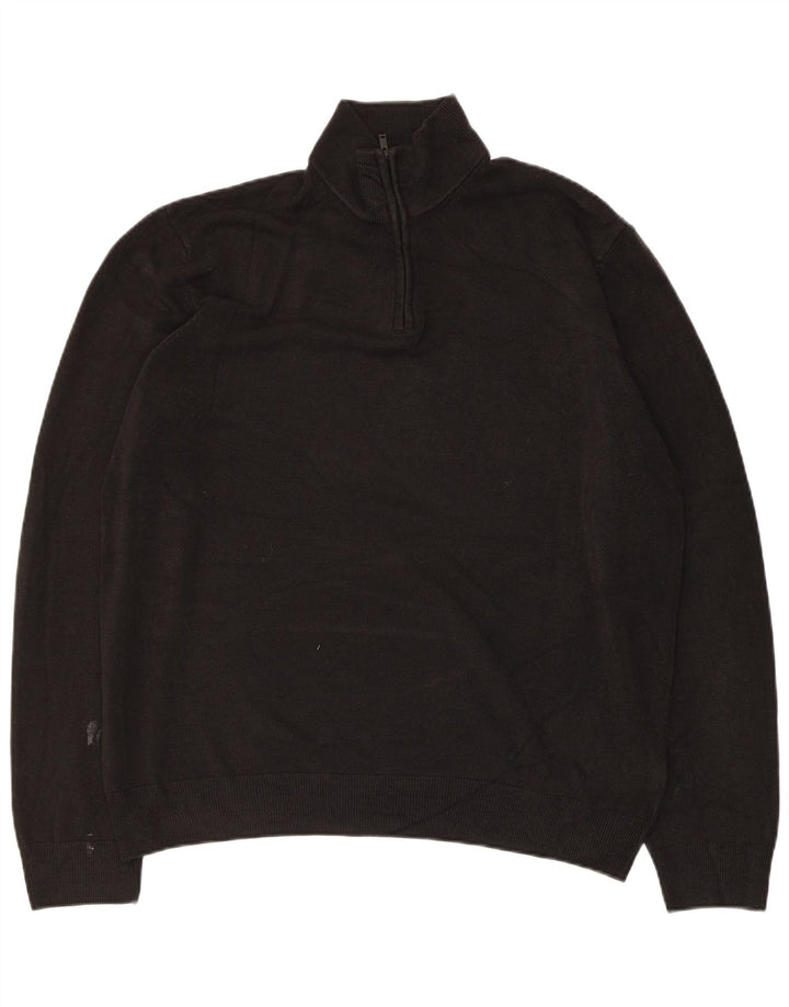Marks & Spencer Herre Zip Neck Jumper Sweater XL Sort Akryl