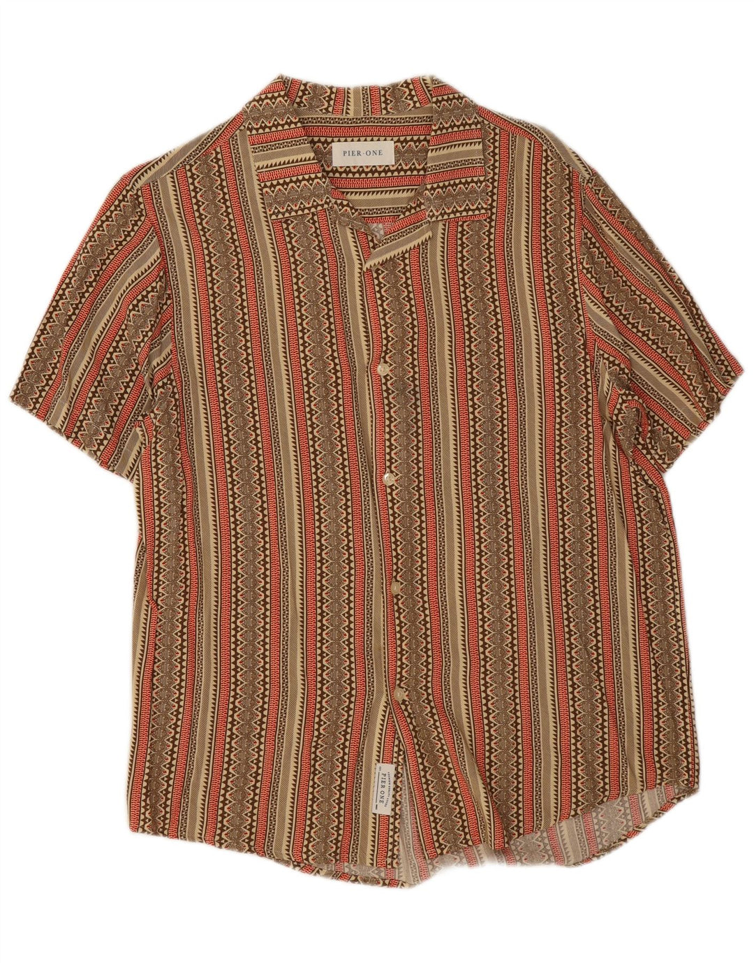 Pier One Herre kortærmet skjorte Medium Khaki stribet
