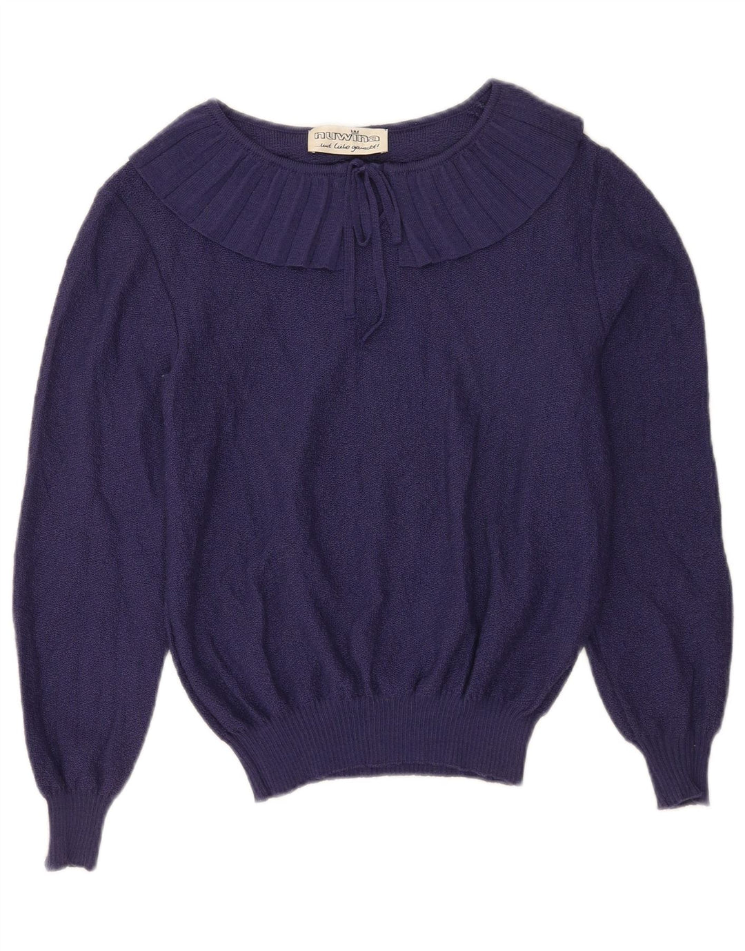 Vintage Dame Crop Boat Neck Jumper Sweater EU 40 Medium Navy Blue