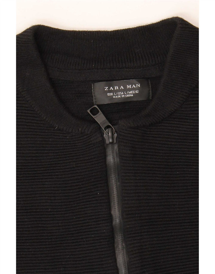 Zara Herre Cardigan Sweater Stor Sort Bomuld