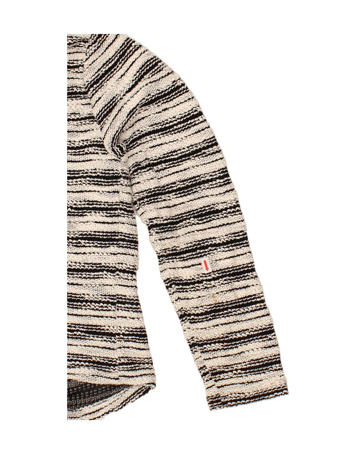 EDDIE BAUER Womens Asymmetric Cardigan Sweater UK 14 Large White Striped Vintage Eddie Bauer and Second-Hand Eddie Bauer from Messina Hembry 