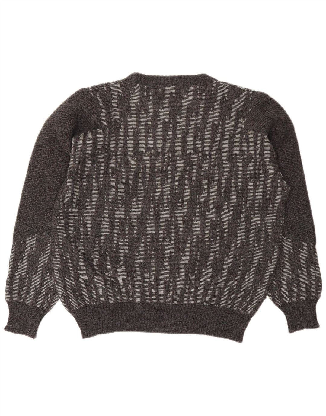 Vintage herre rund hals sweater stor grå stribet uld