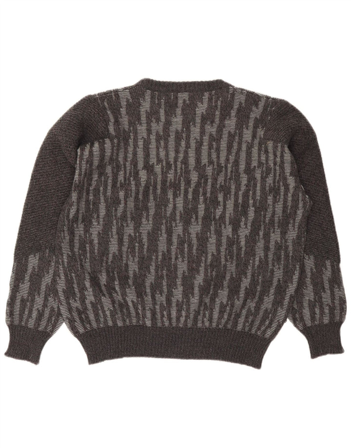 Vintage herre rund hals sweater stor grå stribet uld