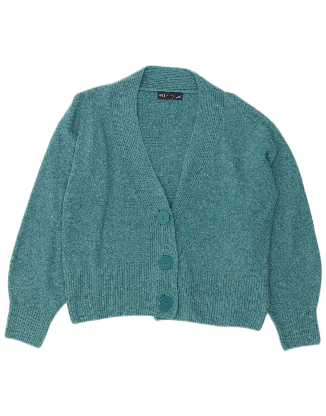 Marks & Spencer dame cardigan sweater UK 14 Medium turkis bomuld