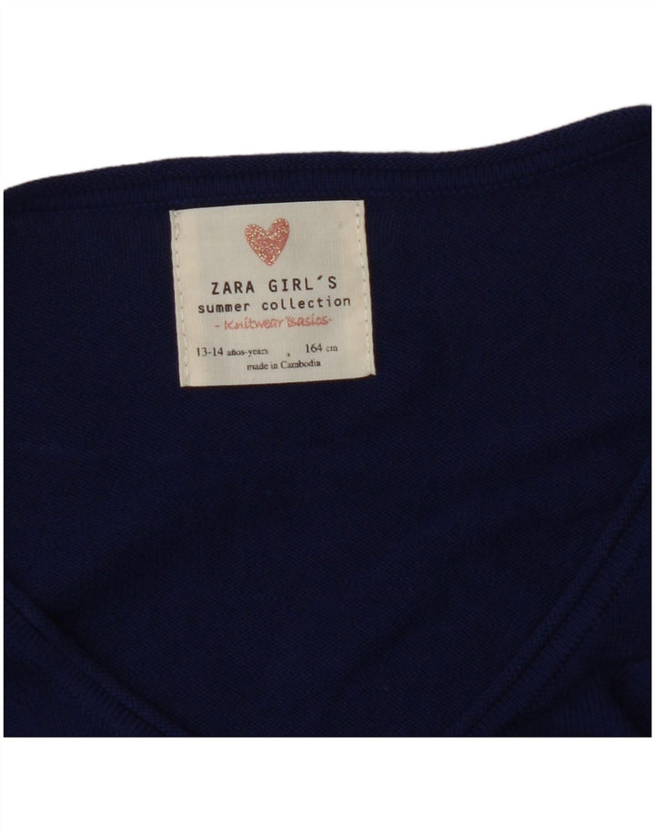 ZARA Girls Crop Cardigan Sweater 13-14 år Navy Blue Floral