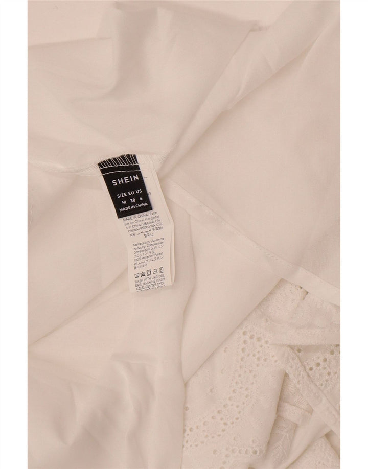 Shein Kortærmet skjortebluse til kvinder UK 14 Medium White Floral Polyester