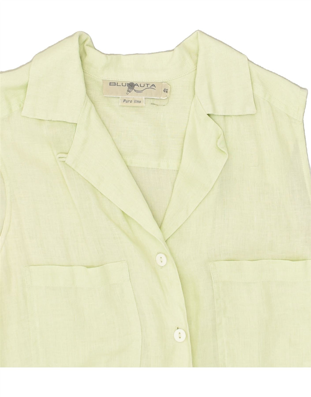BLUNAUTA Womens Sleeveless Shirt IT 40 Small Green Linen | Vintage Blunauta | Thrift | Second-Hand Blunauta | Used Clothing | Messina Hembry 