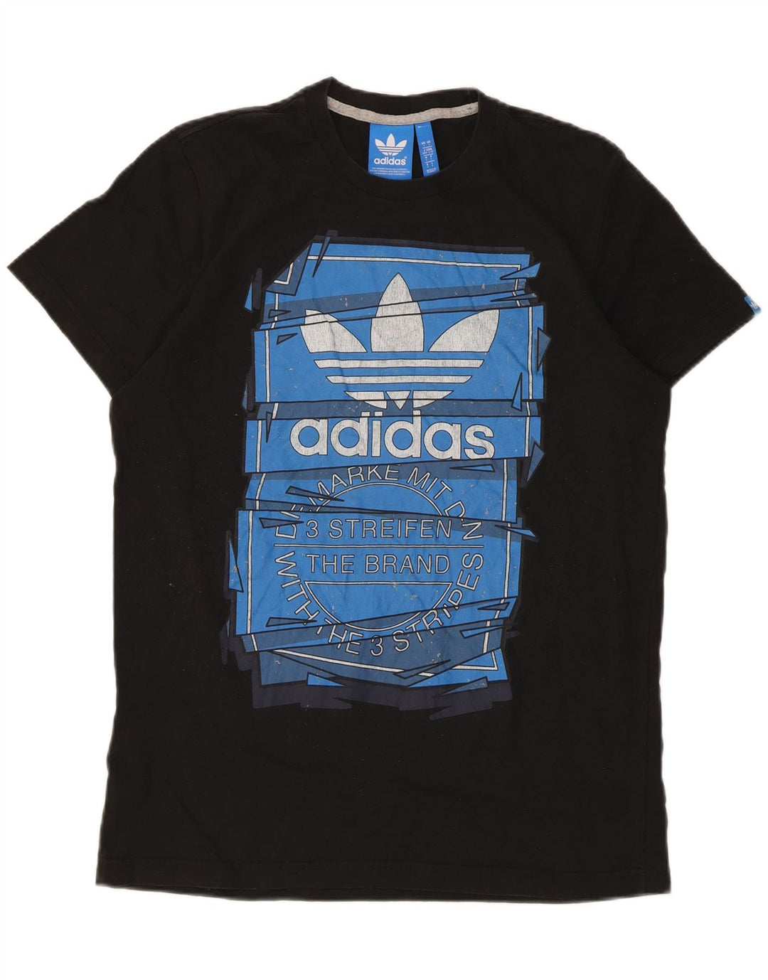 Adidas Tre Stripes Grafisk T-Shirt Top Stor Sort Bomuld