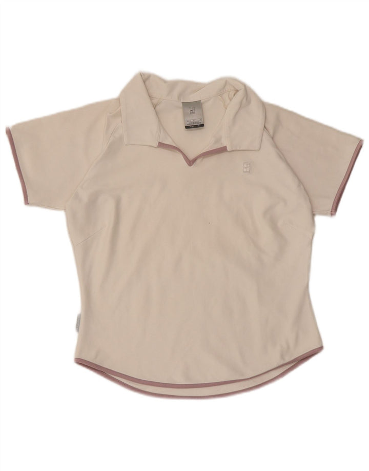 NIKE Dame Dri Fit Crop Polo Shirt US 8/10 Medium White Polyester