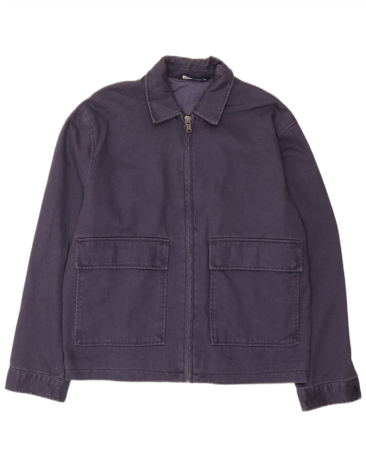 Zara Herre Bomber Jacket UK 38 Medium Navy Blue Bomuld
