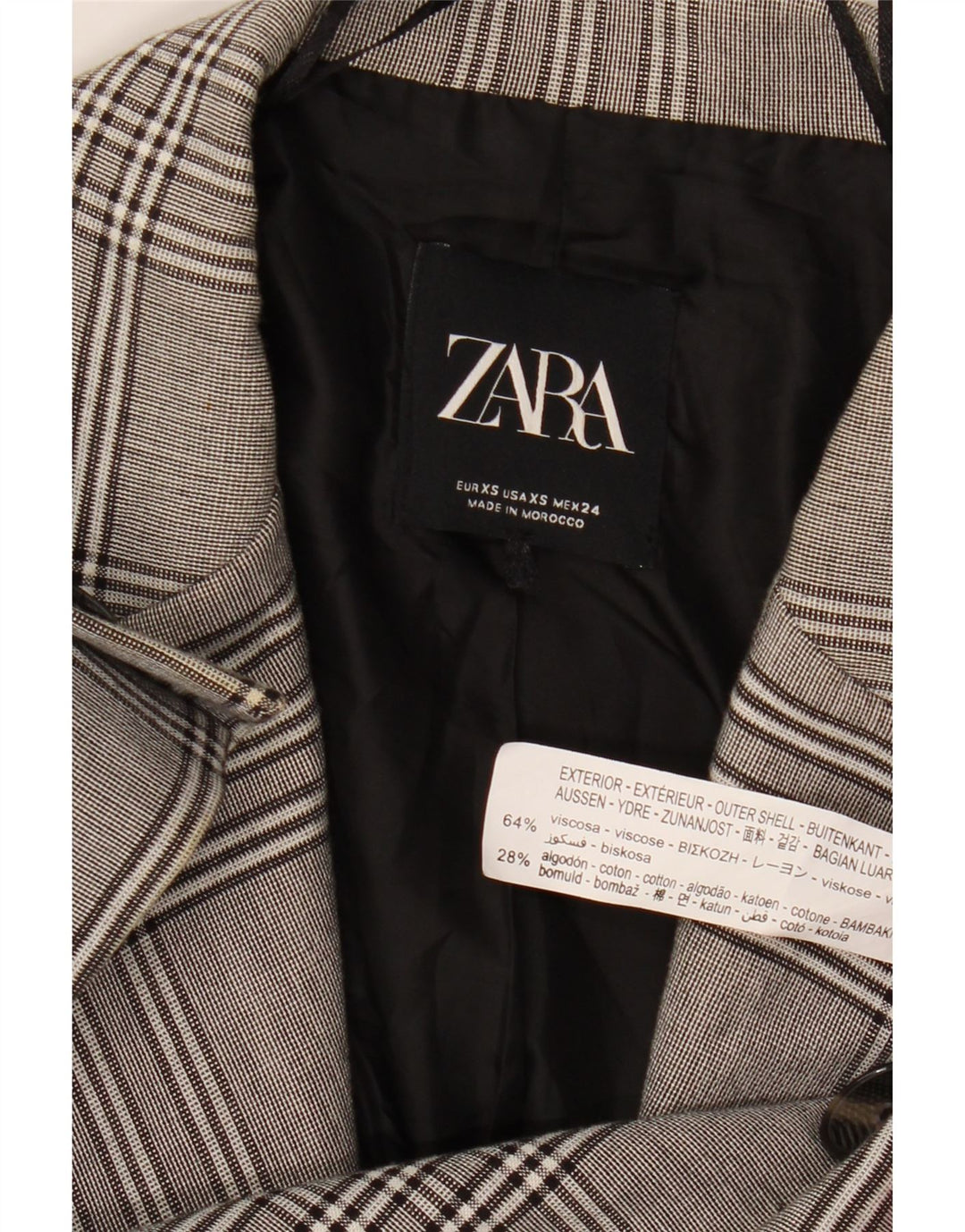 Zara Dame 2-knaps oversize blazerjakke UK 6 XS Grå ternet viskose