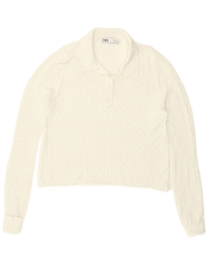 Zara Dame Se Through Crop Top Langærmet UK 14 Large White