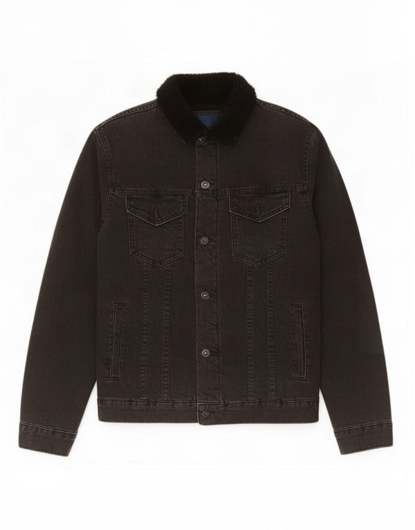 Zara Herre Sherpa Denimjakke UK 40 Stor Sort Bomuld