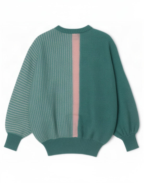 Vintage sweater med rund hals til kvinder UK 18 XL turkis farveblok