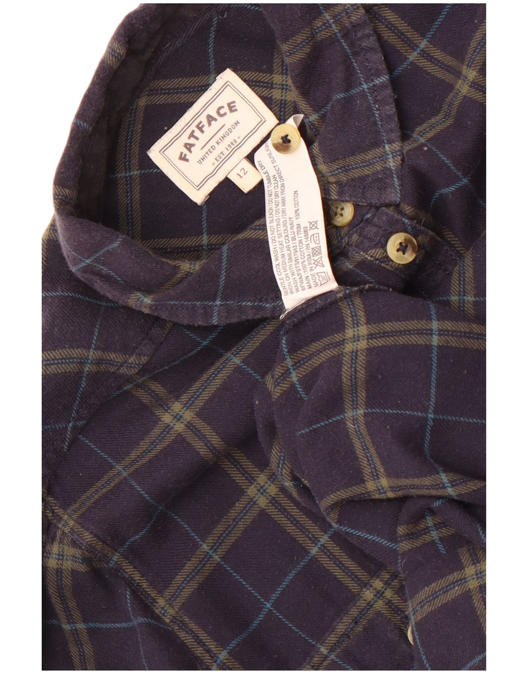 Fat Face Dame Flanell Shirt UK 12 Medium Navy Blue Ternet Bomuld