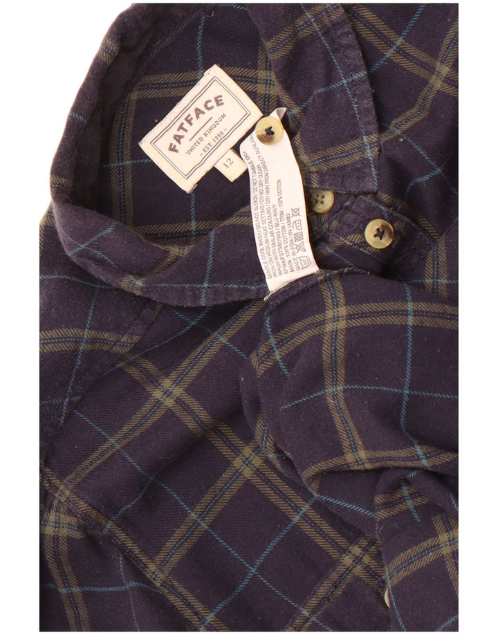 Fat Face Dame Flanell Shirt UK 12 Medium Navy Blue Ternet Bomuld