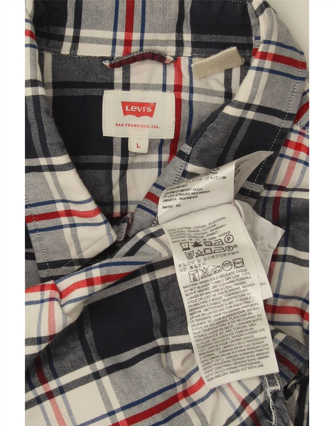Levi's herreskjorte stor marineblå ternet bomuld