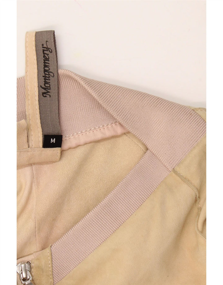 MONTGOMERY Womens Suede Bomber Jacket UK 14 Medium Beige Colourblock Vintage MONTGOMERY and Second-Hand MONTGOMERY from Messina Hembry 