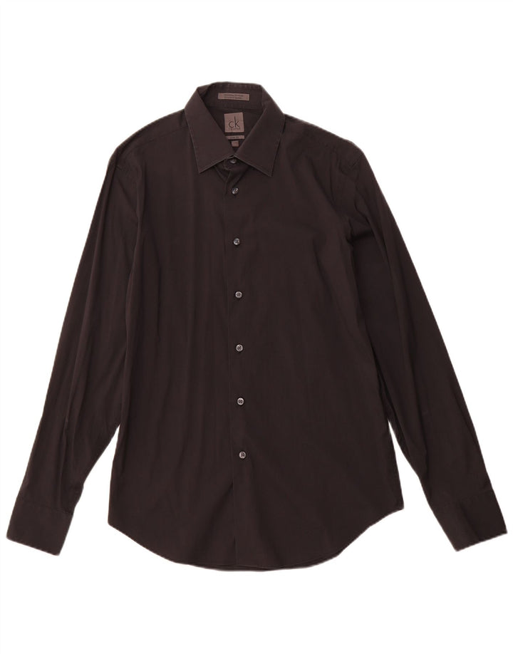 CALVIN KLEIN Herre Slim Fit skjorte str. 39 15 1/2 Medium Sort Bomuld