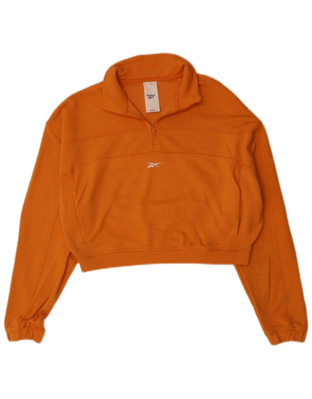REEBOK Dame Crop Zip Neck Sweatshirt Jumper UK 14 Medium Orange