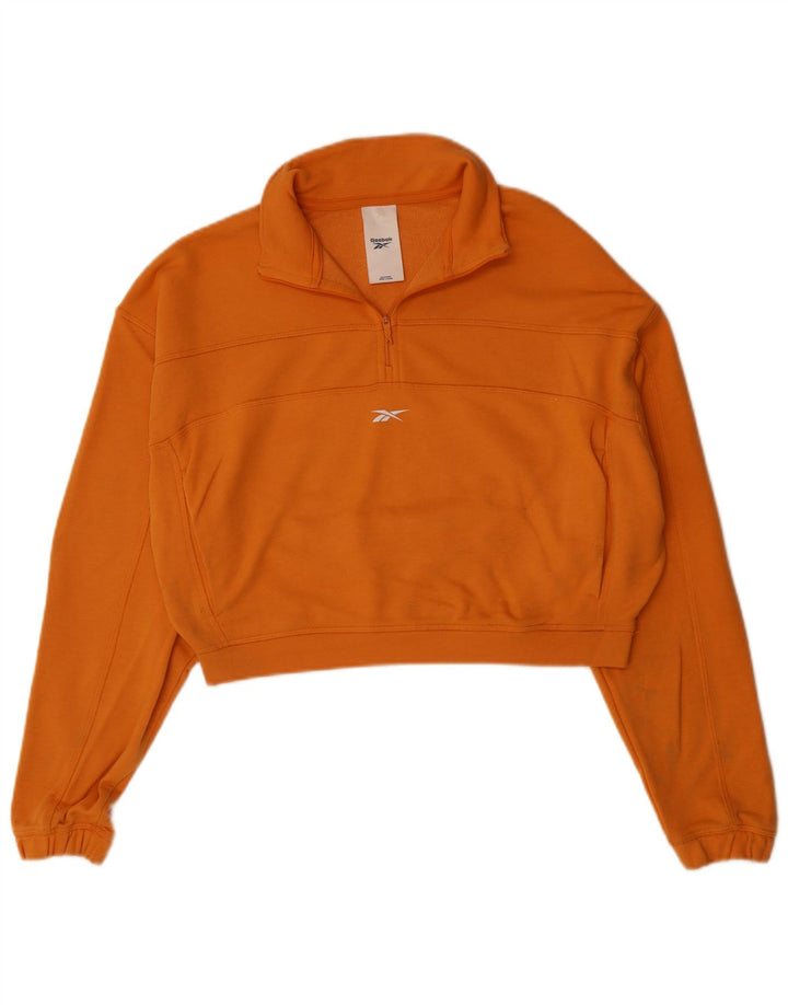 REEBOK Dame Crop Zip Neck Sweatshirt Jumper UK 14 Medium Orange