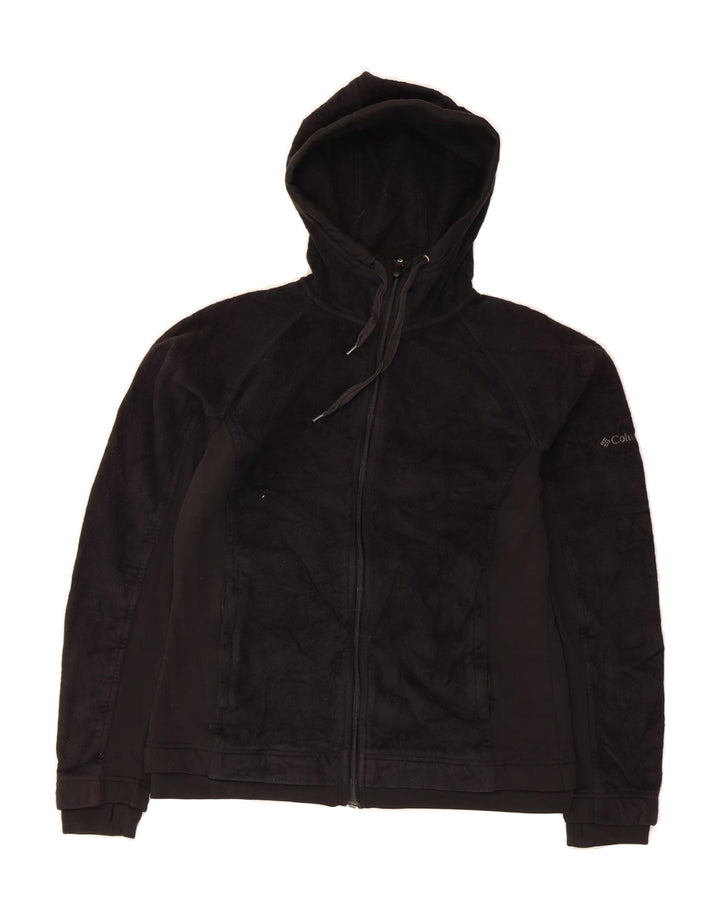 COLUMBIA Womens Hooded Fleece Jacket UK 14 Medium Black Polyester Vintage Columbia and Second-Hand Columbia from Messina Hembry 