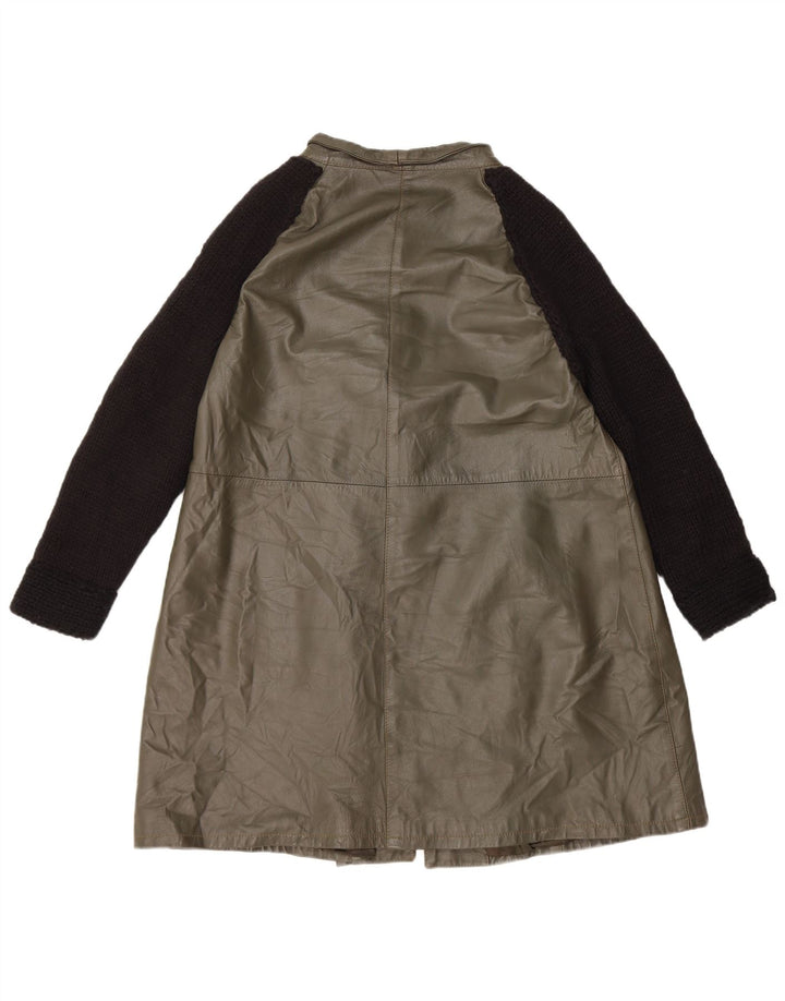 Vintage oversize læderfrakke til kvinder IT 40 Lille grøn farvebloklæder