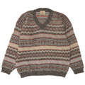 Vintage herre V-hals sweater XL grå stribet uld