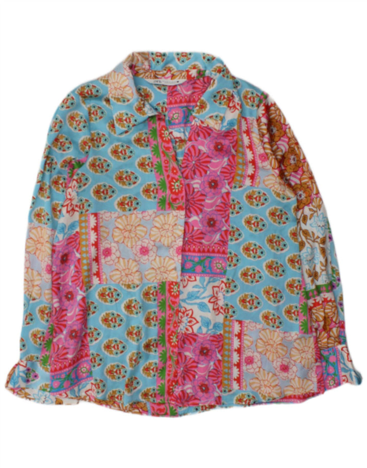 Zara Langærmet Bluse Top UK 14 Medium Flerfarvet Patchwork