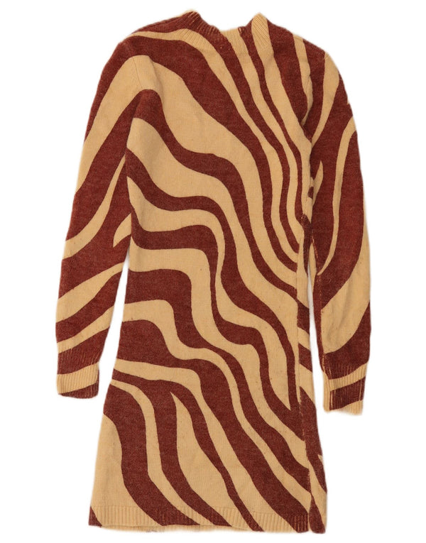 Zara Dame Jumper Dress UK 8 Small Beige Animal Print Acryl