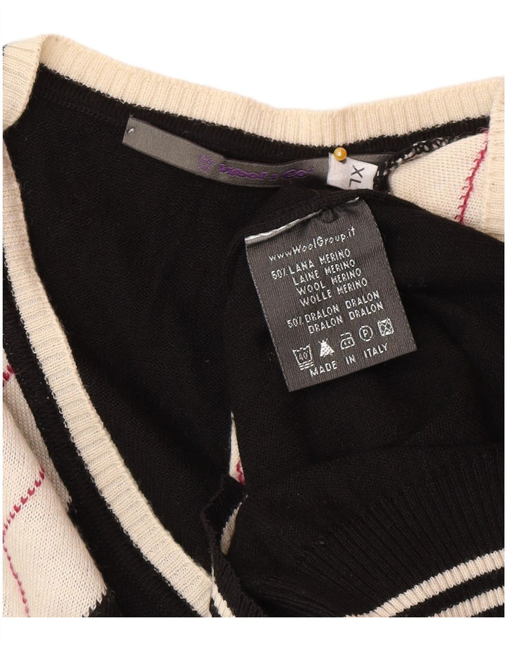 Vintage Herre V-hals sweater XL Sort Argyle/Diamond Wool