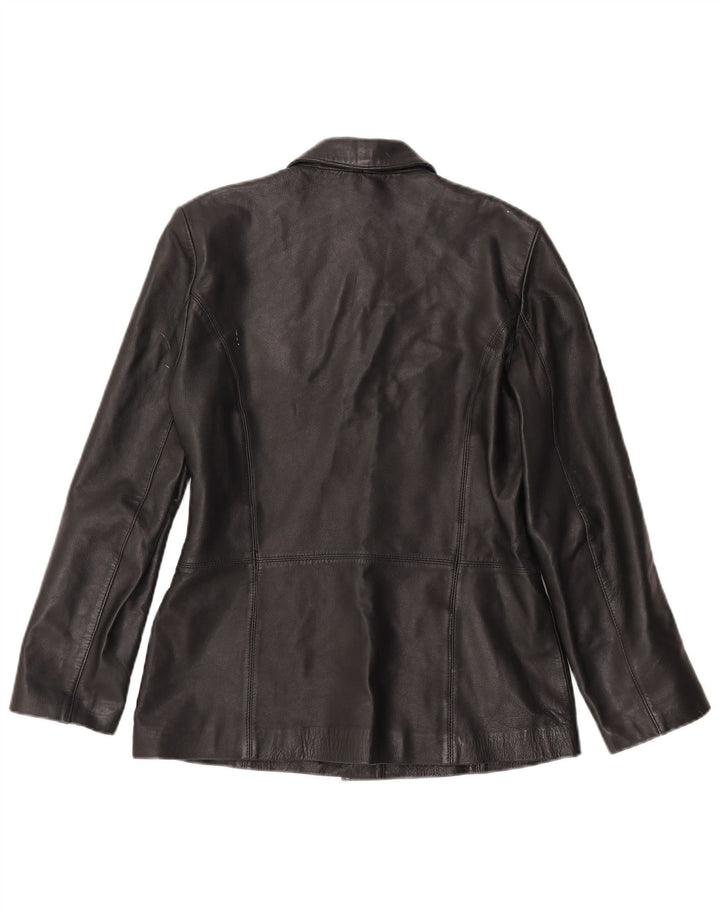 Vintage dame 3-knaps læder blazerjakke UK 14 Stor sort læder