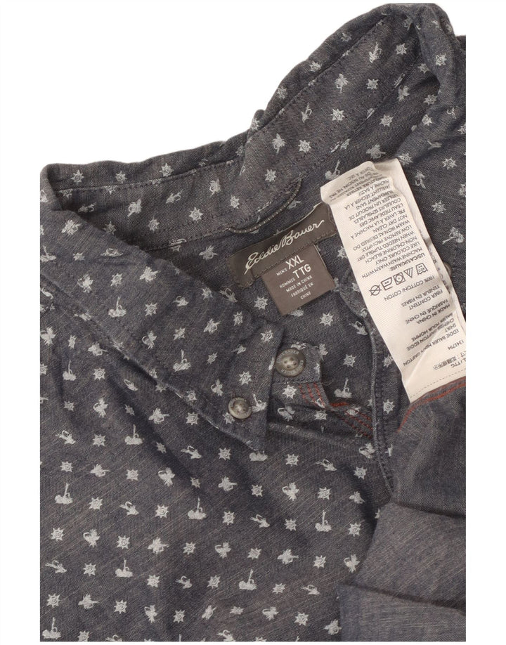 Eddie Bauer kortærmet herreskjorte 2XL blå plettet bomuld