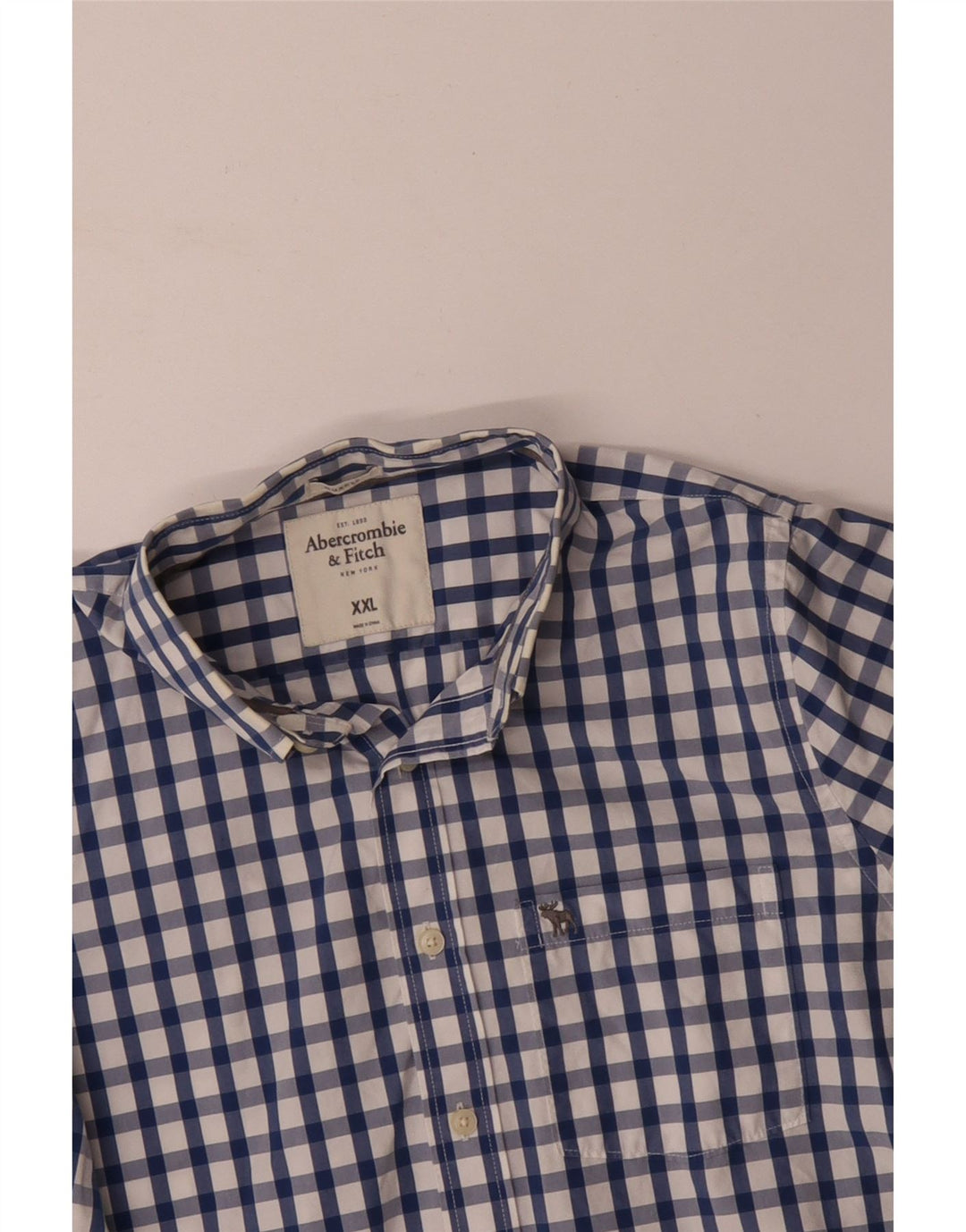 ABERCROMBIE & FITCH Muscle Shirt til mænd 2XL Blå Gingham Bomuld