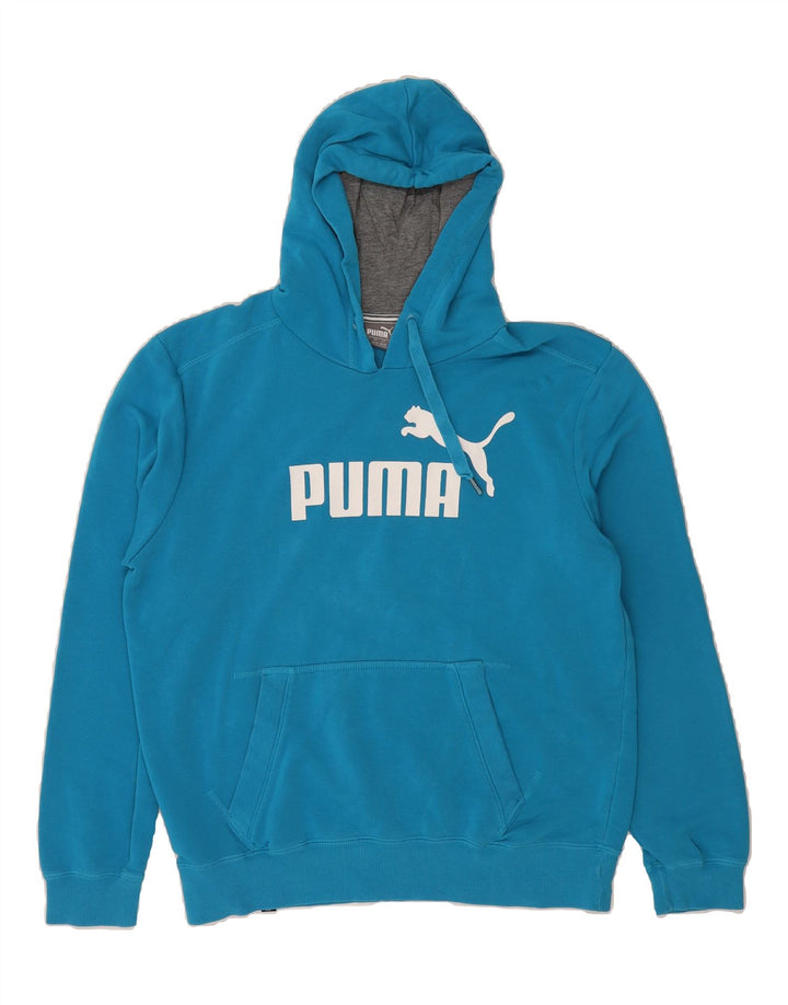 PUMA Mens Graphic Hoodie Jumper Medium Blue Amaretta Vintage Puma and Second-Hand Puma from Messina Hembry 
