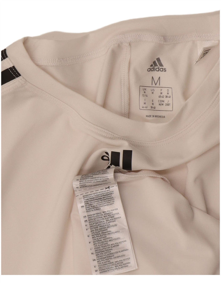 Adidas Dame Grafisk T-Shirt Top UK 12/14 Medium White Polyester