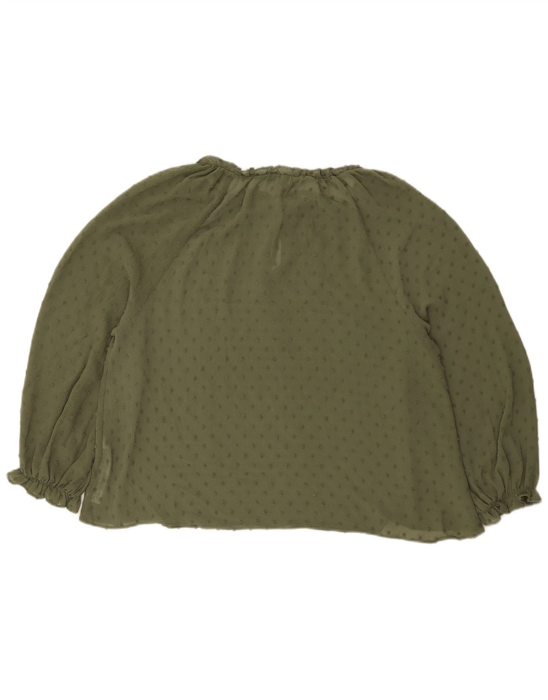 Zara Dame Gennemsigtig 3/4-ærmet bluse Top UK 14 Medium Khaki Plettet