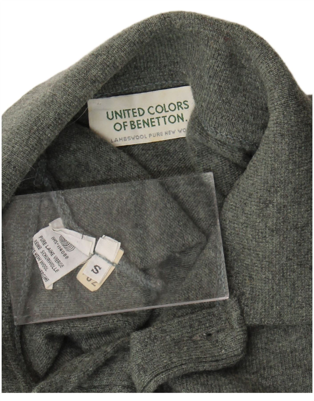 Benetton Herre Polo Neck Jumper Sweater Lille Grøn Virgin Wool