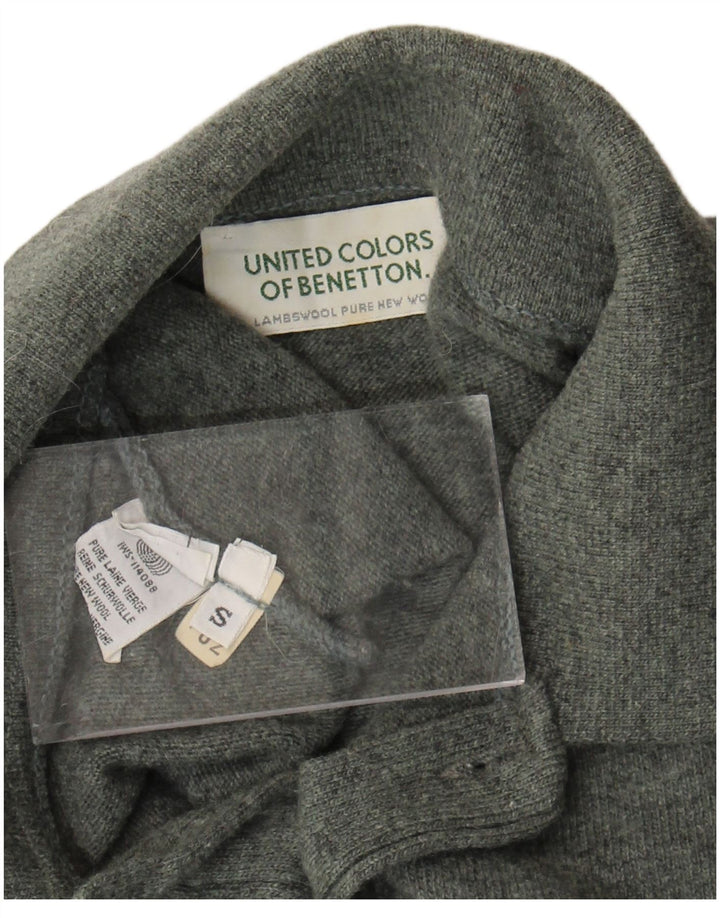 Benetton Herre Polo Neck Jumper Sweater Lille Grøn Virgin Wool