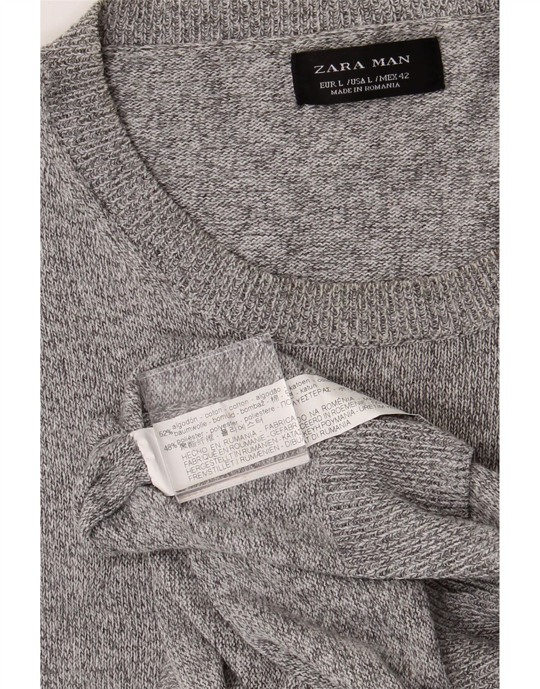 ZARA Mens Crew Neck Jumper Sweater Large Grey Flecked Cotton Vintage Zara and Second-Hand Zara from Messina Hembry 