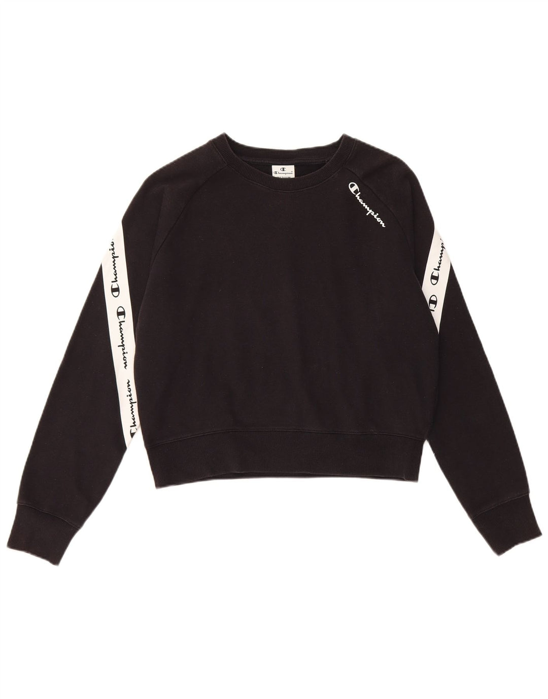 Champion Dame Grafisk Sweatshirt Jumper UK 14 Medium Sort Colourblock