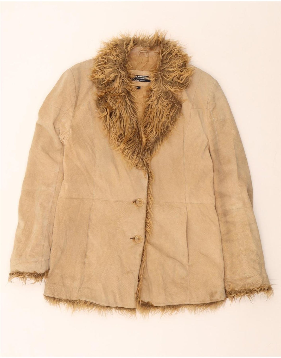 TOM TAILOR Dame ruskindsjakke UK 16 Stort beige læder