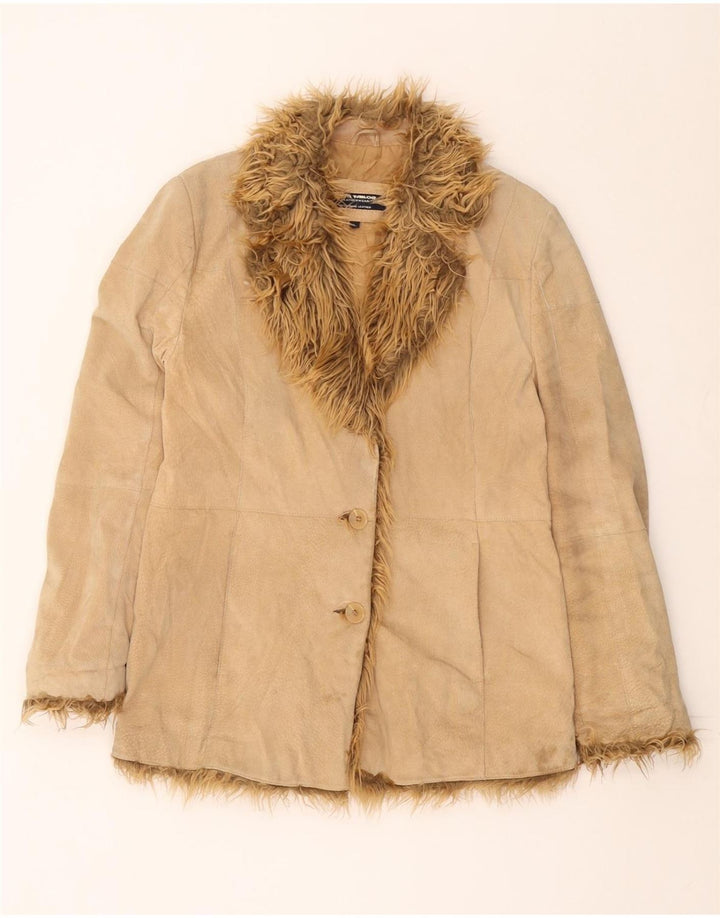 TOM TAILOR Dame ruskindsjakke UK 16 Stort beige læder