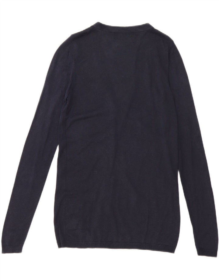 ZARA cardigan sweater til kvinder UK 12 Medium Navy Blue Silke