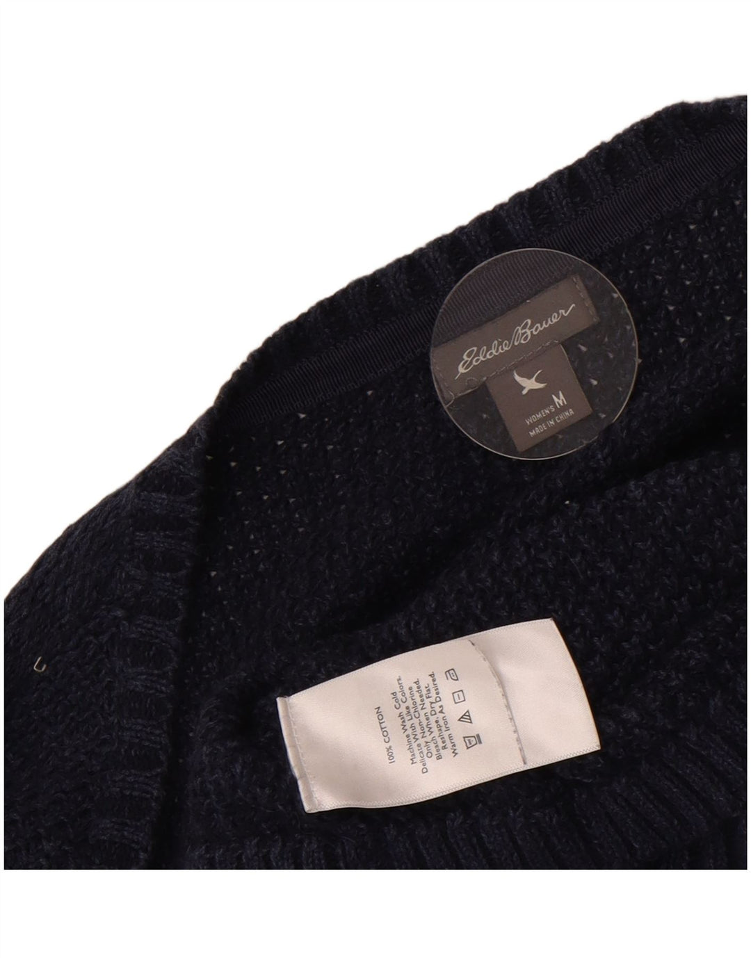 Eddie Bauer Dame Cardigan Sweater UK 14 Medium Navy Blue Bomuld