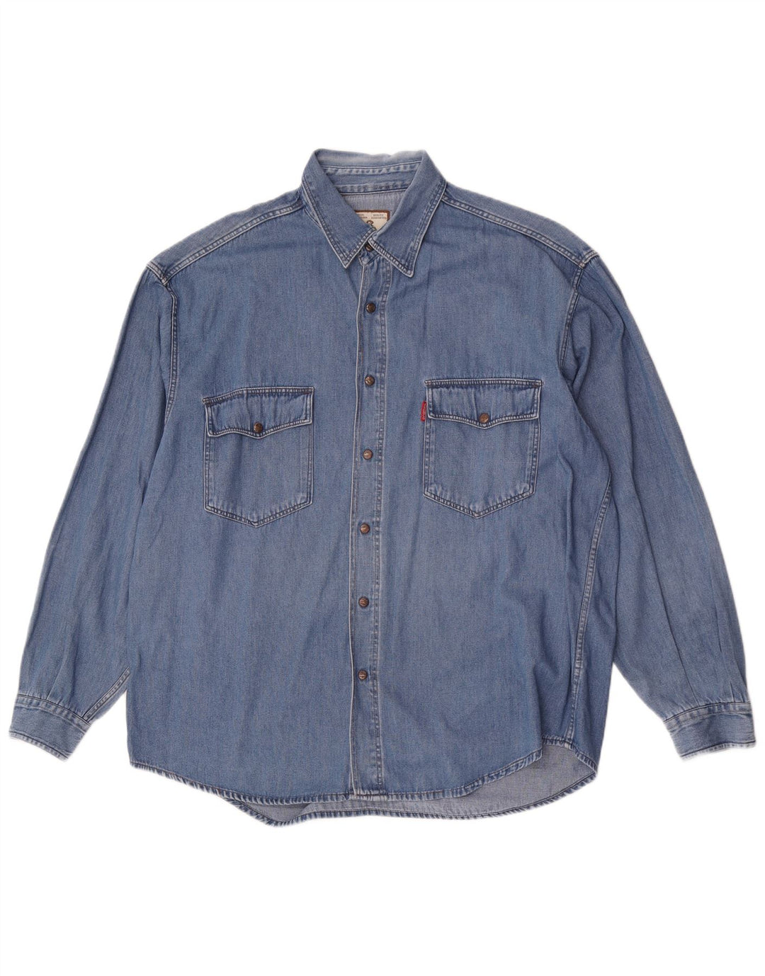 Vintage denimskjorte til mænd, stor blå bomuld