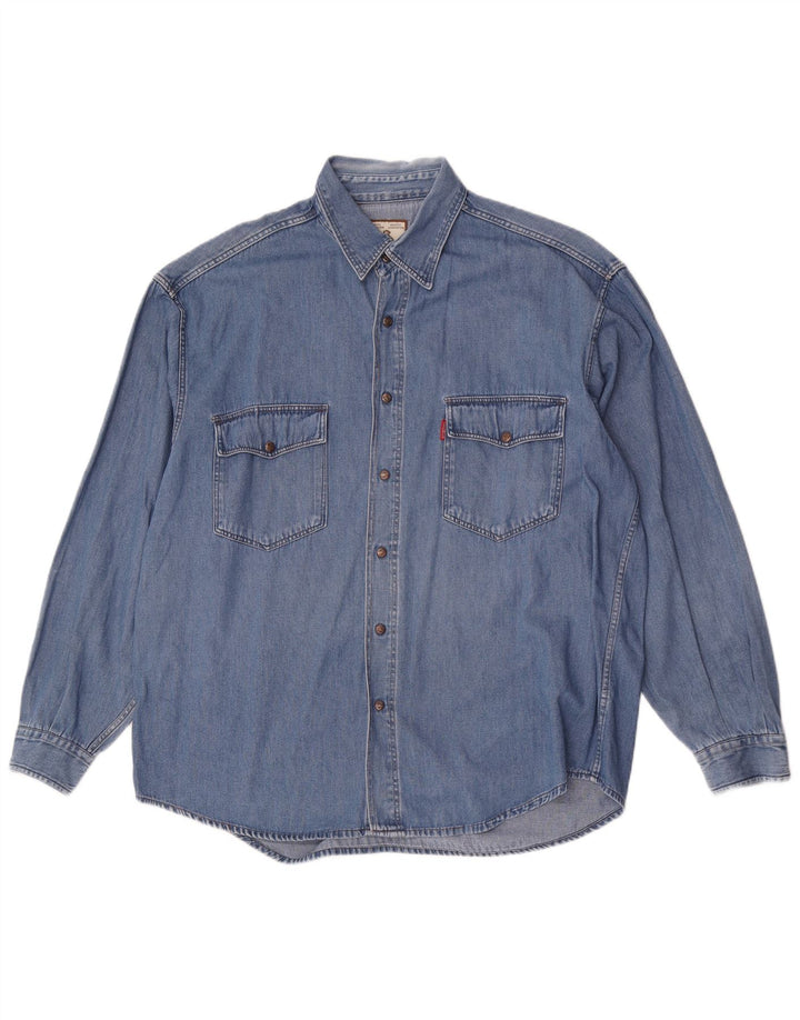 Vintage denimskjorte til mænd, stor blå bomuld