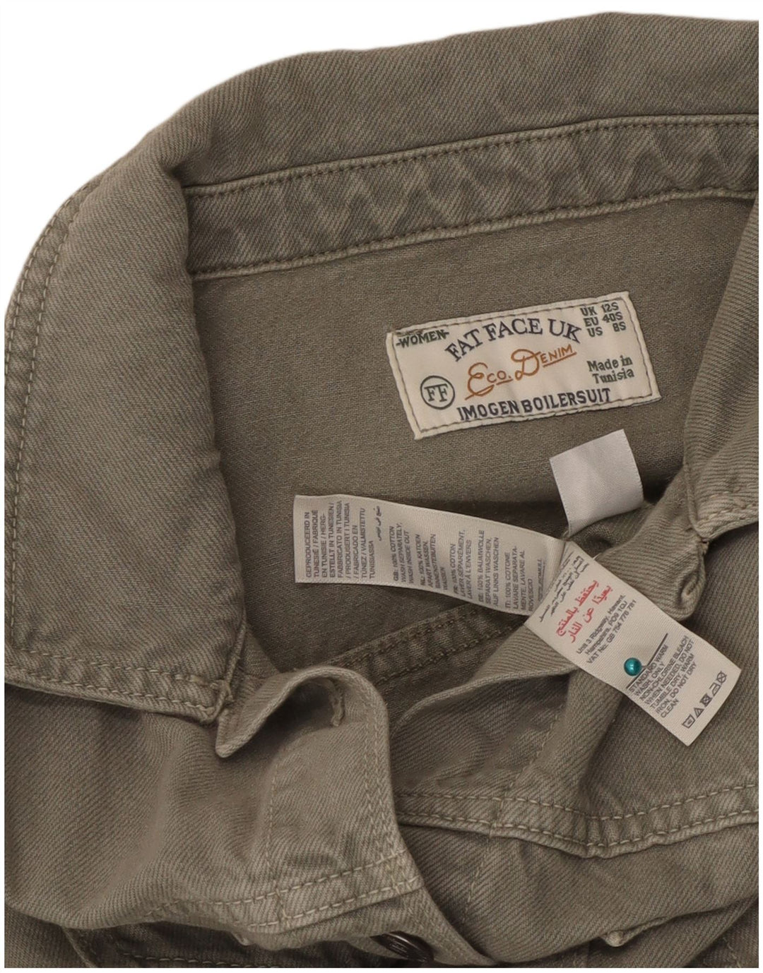 Fat Face Dame Denim Jumpsuit UK 12 Medium Khaki Cotton