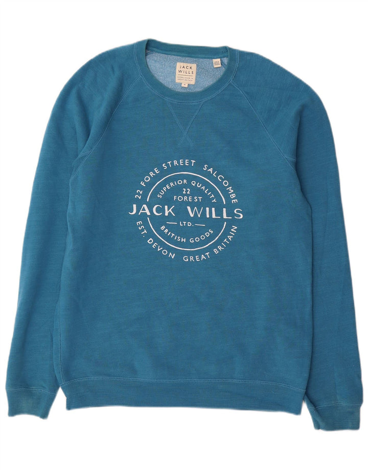 Jack Wills Herre Grafisk Sweatshirt Jumper Medium Blå Bomuld